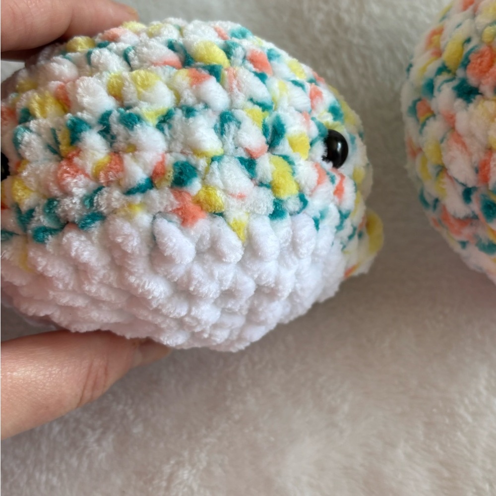 Handmade multi color whale crochet plushies